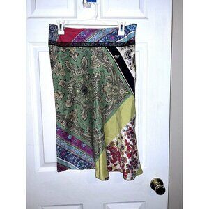 SINGLE Y2K Multicolor Paisley Floral Silk A-Line Skirt Sz 4 Lace Detail